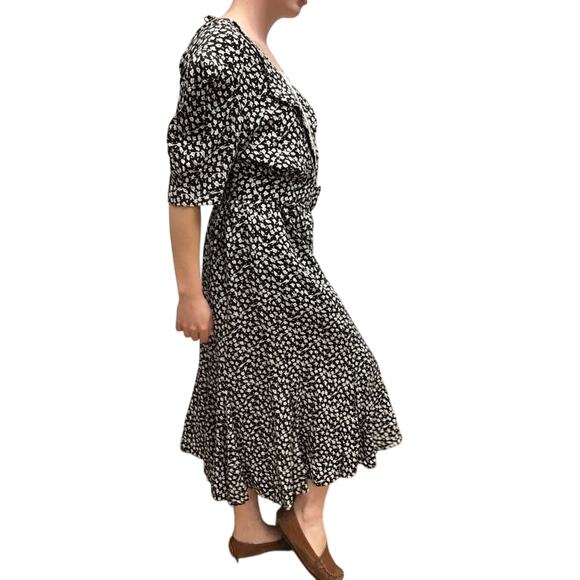 Vintage 80s Liz Roberts Floral Rayon A-Line Belted Dress M/L - Picture 7 of 10